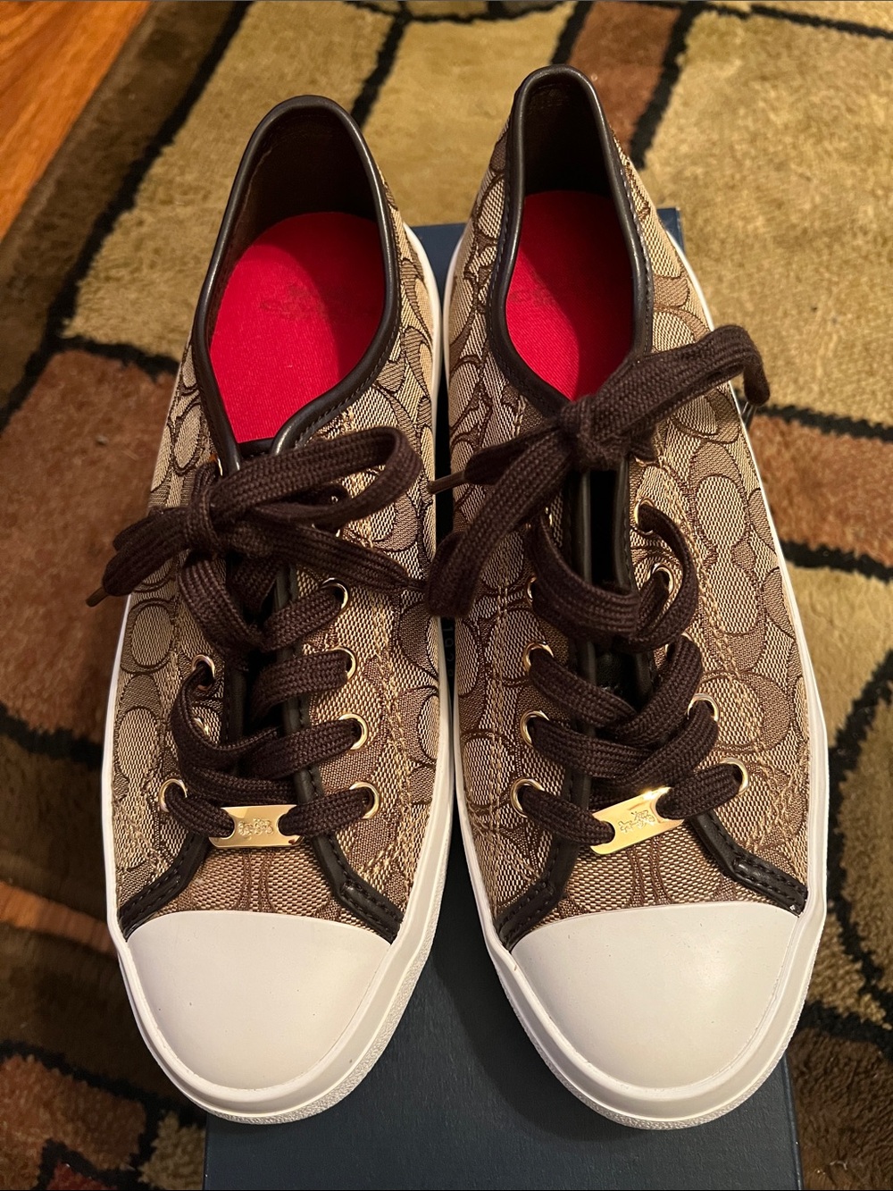 ❤️ Coach Empire Brown Signature Canvas Sneakers with White Toe